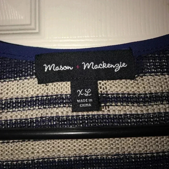 Cream and navy blue colored cardigan - Picture 2 of 2